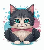 a cartoon drawing of a cat with a pink shirt that says a vector