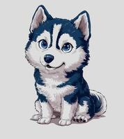 a drawing of a dog that has a blue eye and a white border around the bottom. vector