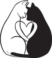 a black and white drawing of a cat with a heart on it vector