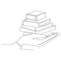 Continuous one line drawing of a set of books. vector