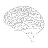 Continuous line art of a of a human brain. vector