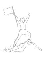 Continuous line art of a man holding a flag. Business people, success, teamwork. vector