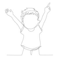 Continuous one line art of An active boy happily raising his hand. vector