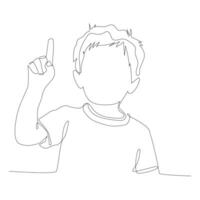 One continuous line drawing of boy student raising his arm to answer teacher's question during class. vector