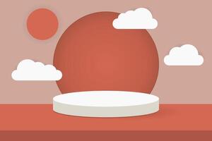 White Cylinder Podium on the Pink Table with Sun and Cloud for Background, Suitable for Premium Product Presentation Backdrop, Display, and Mock up. vector