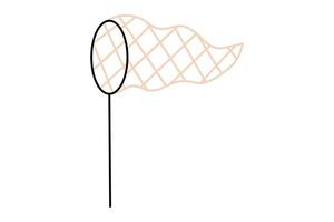 Hand drawn cute cartoon illustration of butterfly net. Flat accessory for catch in doodle style. Netting trap for fish or insect icon or print. Get what you want. Seize the moment. Isolated. vector
