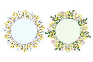Circle frames with blossom branches and decorative twigs Set of 2 Floral compositions with Copyspase Isolated. Lettering or cards template, posters, greetings, invitation or web illustration vector