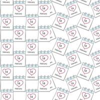 February 14 calendar pages with date and hand drawn heart shape stroke Seamless pattern Set of 2 Isolated. Background texture Wrapping, wallpaper or web, cards, posters, leaflet illustration vector