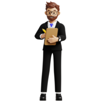 Business man taking notes 3d character illustration for uiux, web, app, infographic, etc png