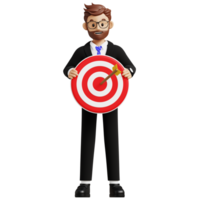 Businessman with holding target board 3d character illustration for uiux, web, app, infographic, etc png