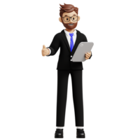 Business man using a Tablet 3d character illustration for uiux, web, app, infographic, etc png