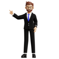 Business man pointing finger 3d character illustration for uiux, web, app, infographic, etc png