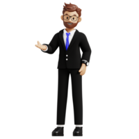 Businessman showing something 3d character illustration for uiux, web, app, infographic, etc png