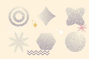 Grain dot stipple y2k abstract geometry shapes. Noise sand dust pointillism effect. Retro aesthetic 2000s style. stipple halftone dotwork vector