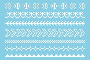 Pixel Border snowflake winter decoration elements. Divider patterns y2k. Simple minimal. Holiday Chirtmas frame. vector
