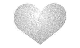 Heart sphere grain dot effect, monochrome random sand noise tattoo. Trendy modern splatery2k. Dot gradient pointillism. vector