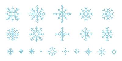 Pixel snowflake winter retro pixilated 8 bit game stamp. Holiday flake ornament. Simple crystal ornament. vector
