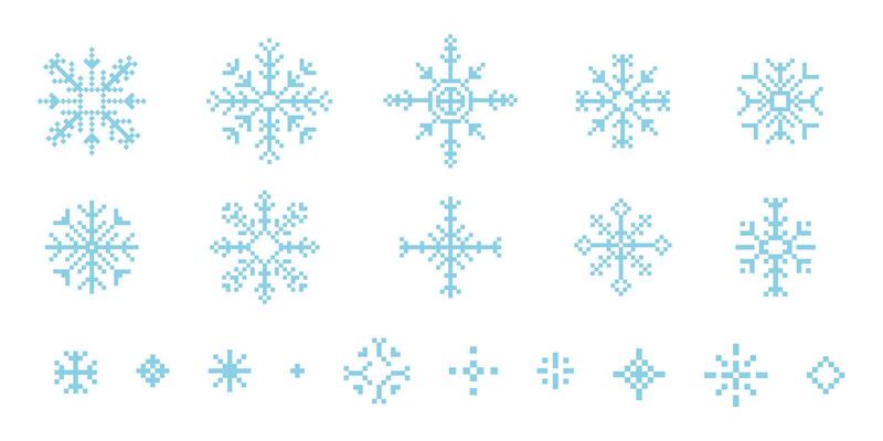 Pixel snowflake winter retro pixilated 8 bit game stamp. Holiday flake ornament. Simple crystal ornament.