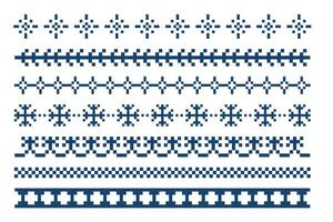 Pixel Border snowflake winter decoration elements. Divider patterns y2k. Simple minimal. Holiday Chirtmas frame. vector