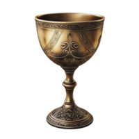 Ornate bronze chalice displayed on a simple surface with intricate designs and a sturdy base, showcasing craftsmanship and artistry png