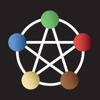 Abstract infographic on star network of interconnected nodes with 5 colorful circles. vector