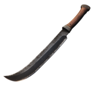 Curved machete with wooden handle displayed on a neutral background png