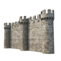Stone castle wall with turrets in a medieval style, located in an open area during daylight png