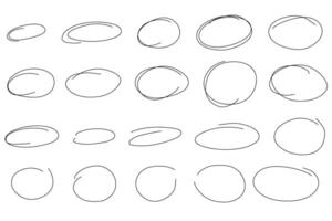 Highlight oval frames line set. Hand drawn scribble circle sketch set. Doodle ovals and ellipses line template. illustration oval isolated on white background. vector