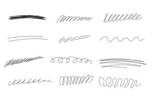 Hand drawn line set. Highlight underline strike through. Doodle pen stroke line template. illustration isolated on white background. vector