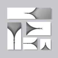 3d realistic collection of banners. Zipper, open background. Illustration on background. vector