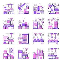 Set of Factory Automation Flat illustrations vector
