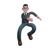 Professional Male Educational Character. A man in formal attire is making a dynamic hand gesture, as if pointing or directing something. 3D Teacher png