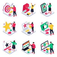 Set of Customer Response Isometric Illustrations vector