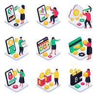 Set of Bitcoin and Cryptocurrency Isometric Illustrations vector