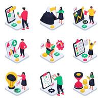 Set of Business and Analytics Isometric Illustrations vector