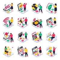 Set of Bitcoin Isometric Illustrations vector