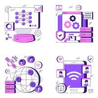 Set of Networking and Blockchain Flat Illustrations vector