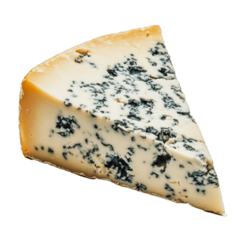 azul queso cuña desplegado en un limpiar superficie con visible molde y cremoso textura png