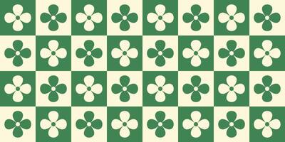 Checkered Flowers Seamless Pattern Backgrounds in Retro Style. vector