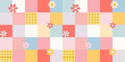 Retro Flower Grid Seamless Pattern vector
