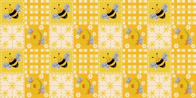 Honeybee Beehive Grid Seamless Cartoon Pattern vector