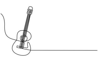 One continuous single line of classic guitar isolated vector