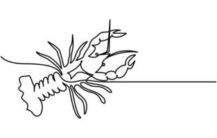 continuous one line drawing of lobsters crayfish vector