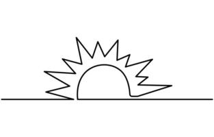 Sun on sea beach one black continuous single line drawing vector
