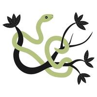 A snake wrapped around a branch. Retro flat illustration vector