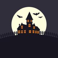 Gloomy castle against the backdrop of the moon with bats. Halloween illustration vector