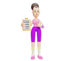 Cartoon 3D Yoga Techniques. A Cartoon Character Holding a Clipboard With a Checklist of Tasks That Have Been Ticked off. Girl png