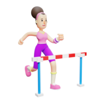 Yoga Girl in Motion. A Cartoon Character Enthusiastically Running Over Hurdles. 3D Cartoon png