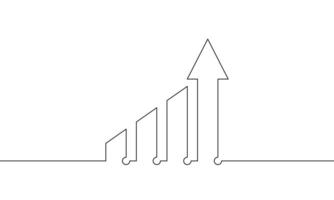 Continuous line drawing of graph. Hand drawn of arrow up. Illustration of bar chart. Business growth sign symbol. Object one line. single line art vector