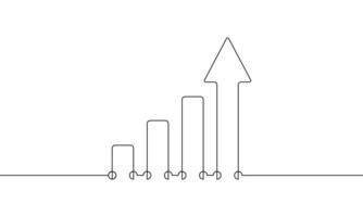 Continuous line drawing of graph. Illustration of arrow up. Bar chart business concept. Object one line. Single line art vector